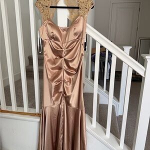 Xscape Backless Satin Dress - Gold